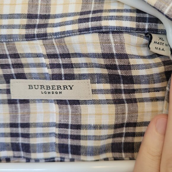 Burberry London Men's XL 100% Linen Plaid Button Down Shirt Made in USA - Picture 3 of 8